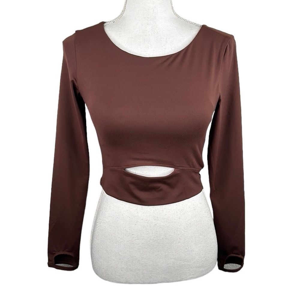 Pink Lily Chocolate Brown Cut Out Long Sleeve Workout Athletic Top‎ Size Small
